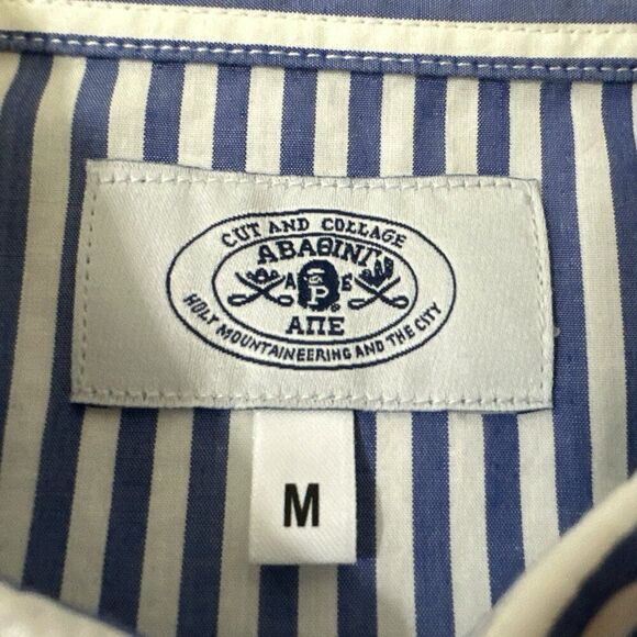 A Bathing Ape Bape Ababint Shoulder Shark Print Stripe Button Down Shirt Sz M - Picture 9 of 16